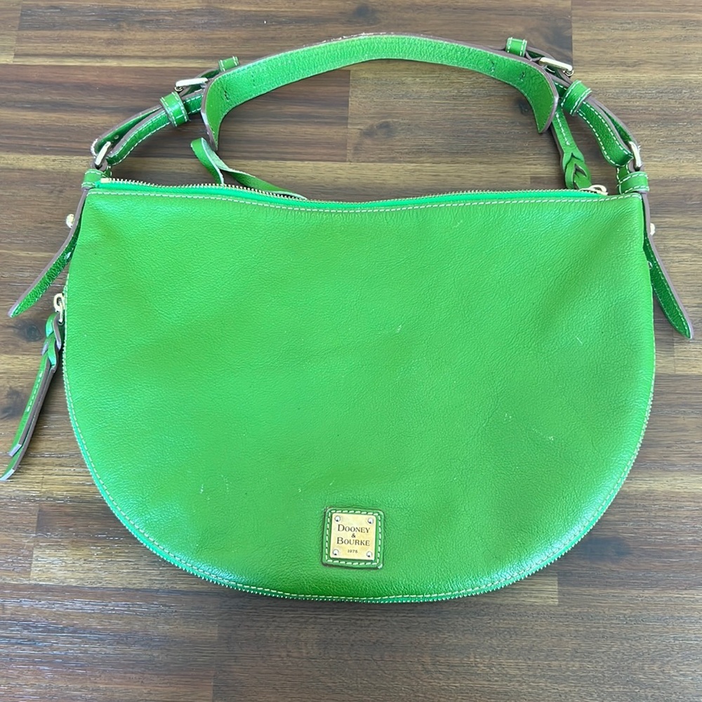 Vintage Dooney & Bourke Pebble Leather Green Luna Hobo Shoulder Bag